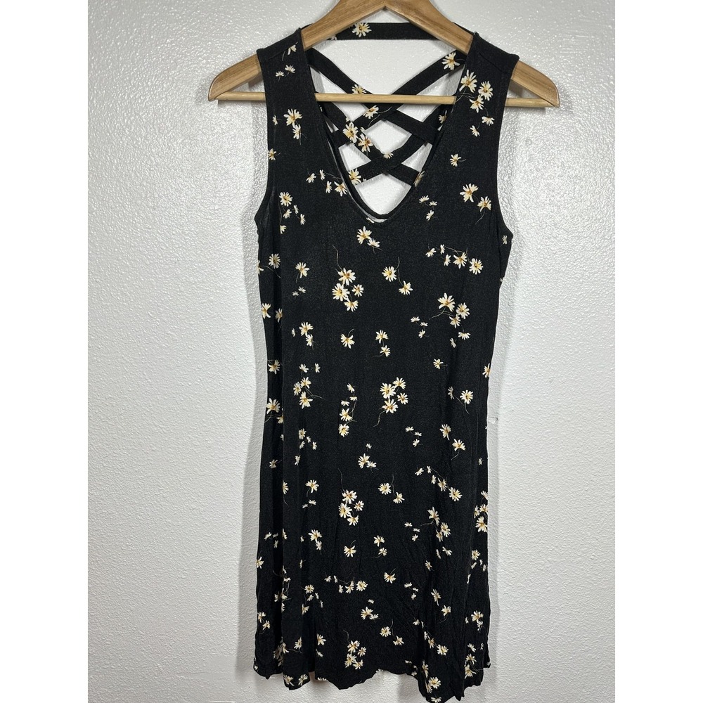 Maurices 24/7 Dress Womens Small Black Daisy Floral Crisscross Sleeveless A-Line